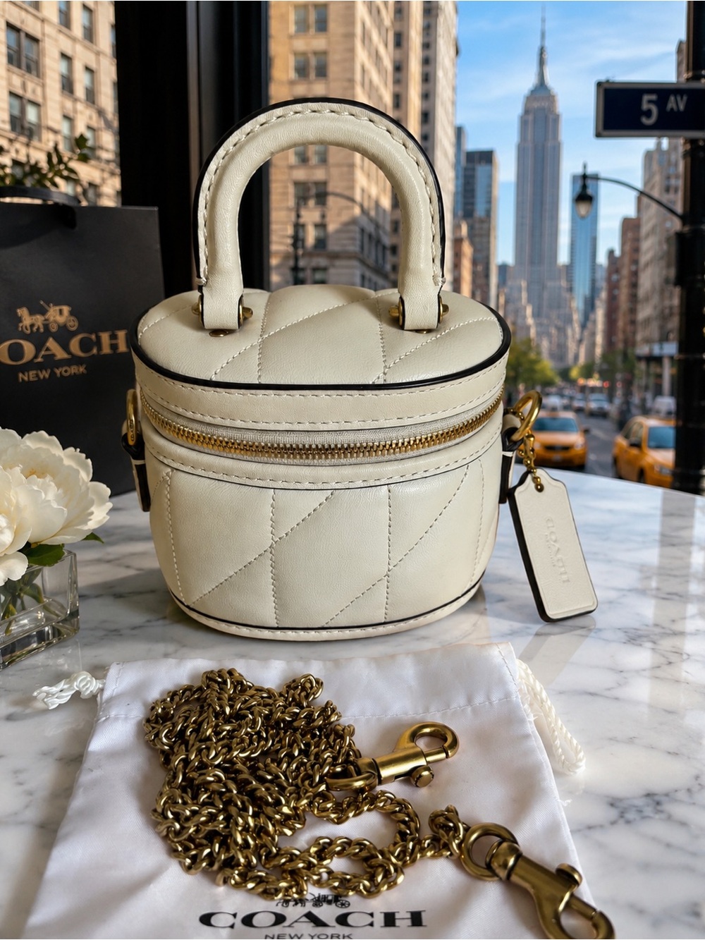 Coach Trail 12 Quilted Mini Bag in Cream with Gold Hardware